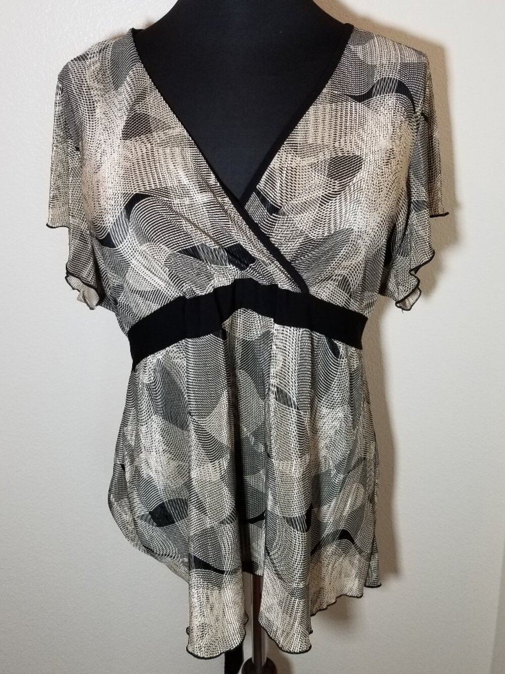 Avenue Womens 26/28 Short Sleeve Faux Wrap Blouse Retro Office Y2K Party Boho